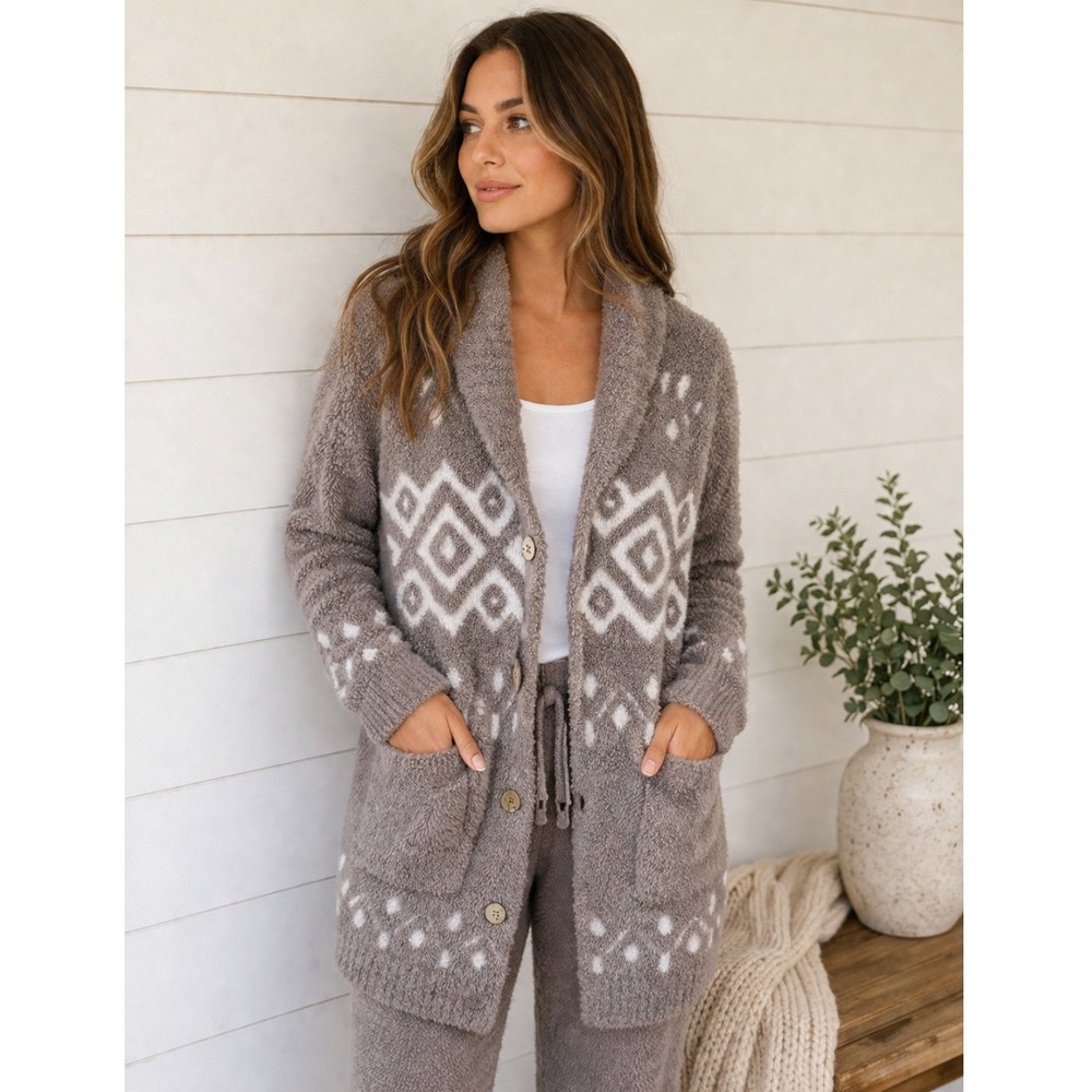 Barefoot Dreams TOPANGA Cardigan Women S CozyChic Shawl Collar Taupe LOUNGE
